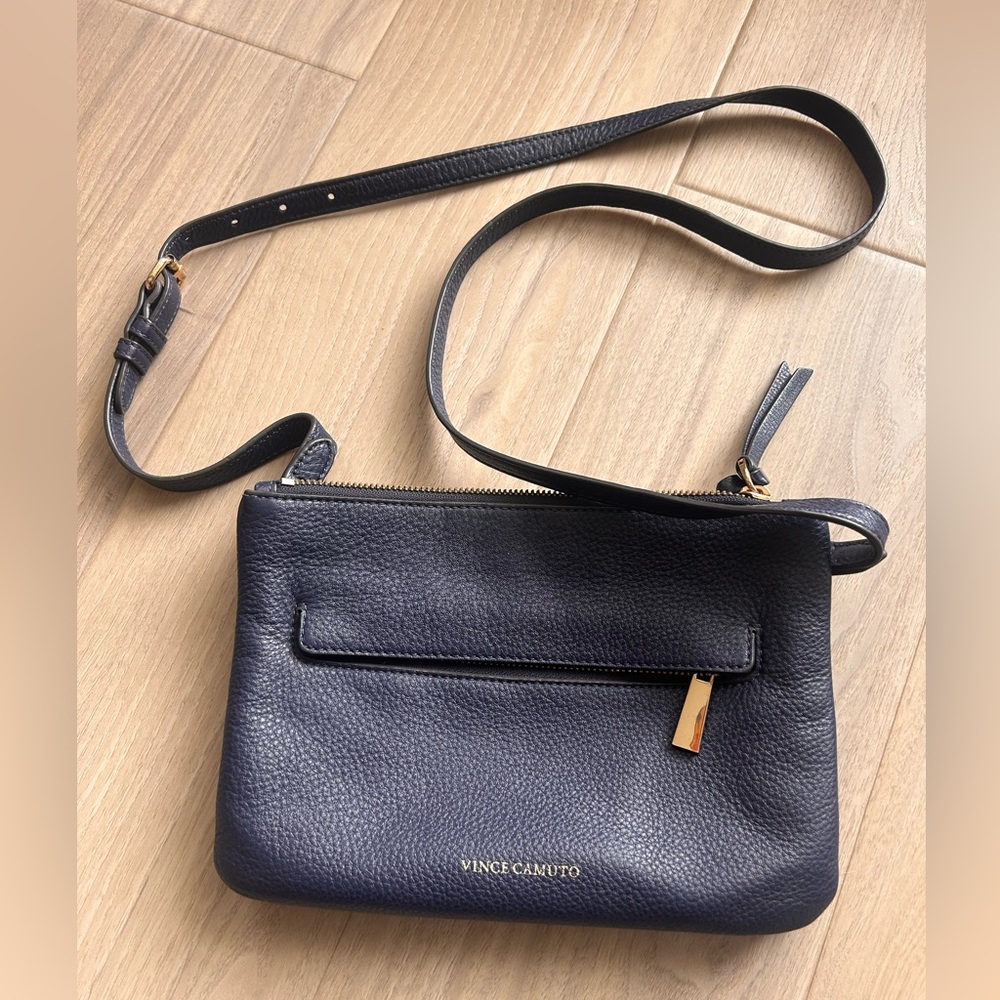 Vince Camuto Gally pebbled leather crossbody bag in a dark blue color